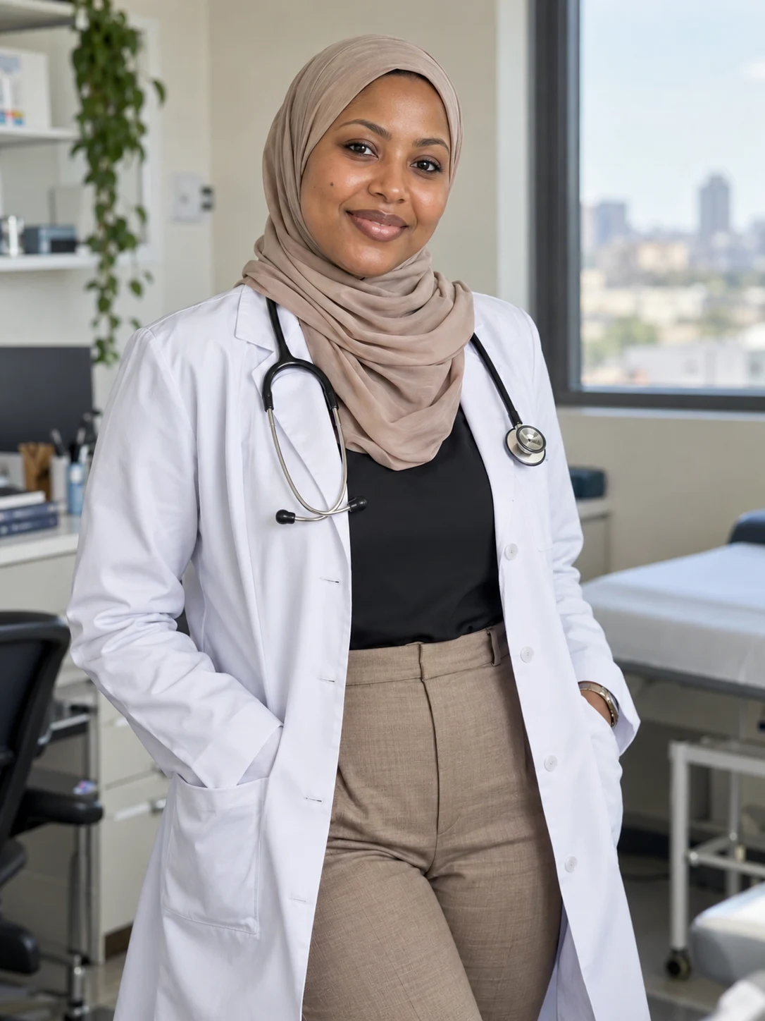 Dr Aisha, 30, a fictional adult AI character.